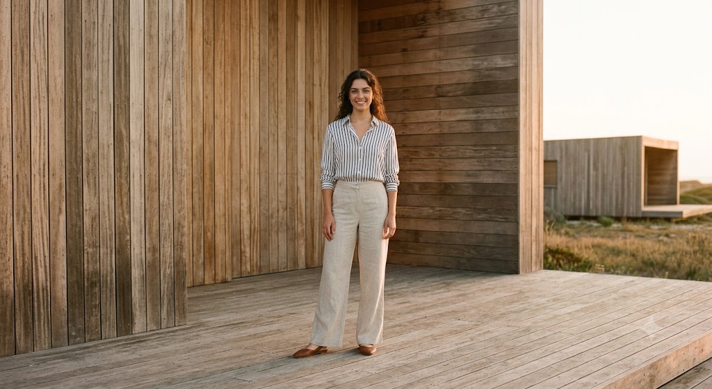 Striped Silk Button-Down and Linen Wide-Leg Trousers